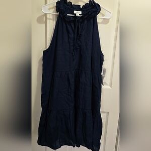 CeCe Ruffle Neck  SunDress Navy Blue -Size L NWT